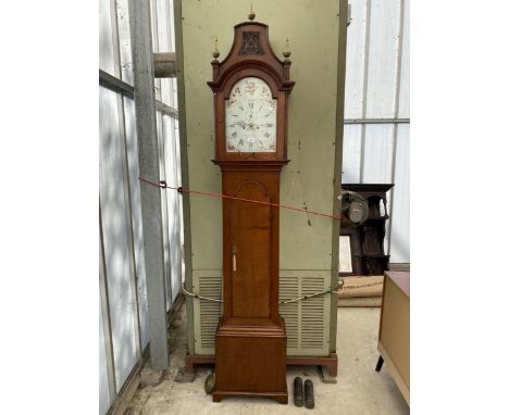 A 19TH CENTURY OAK EIGHT-DAY LONGCASSE CLOCK WITH PAINTED ENAMEL FACE BY REDOLPHUS PRECE, HEREFORD 