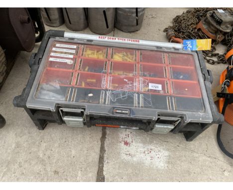 A TOOL BOX CONTAINING AN ASSORTMENT OF ELECTRICAL HARDWARE 