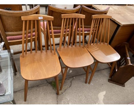 THREE MODERN ERCOL STYLE KITCHEN CHAIRS 