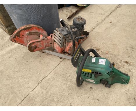 A PETROL CHAINSAW AND A PETROL STONE CUTTER 
