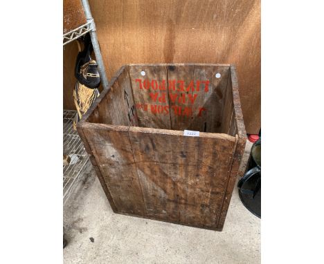 A VINTAGE MONGRAMED WOODEN CRATE 
