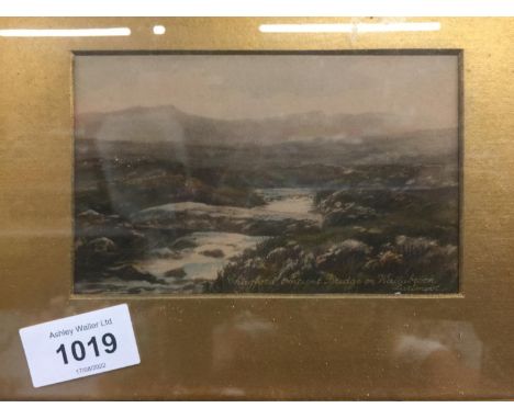 A FRAMED PRINT OF DARTMOOR  A/F TOGETHER WITH A FRAMED PRINT OF CHAGFORD ANCIENT BRIDGE ON WALLABROOK DARTMOOR 