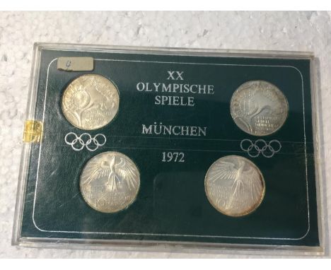 A MUNICH 1972 "20TH OLYMPICS" FOUR 10 MARK COINS COIN SETS 