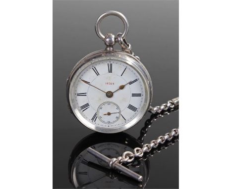 Silver open face pocket watch, the white enamel dial with Roman hours and subsidiary dial, case 51mm diameter, together with 