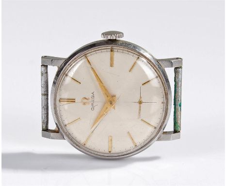 Omega stainless steel gentleman's wristwatch, the signed silvered dial with gilt baton hours, manual wound, case 33mm diamete