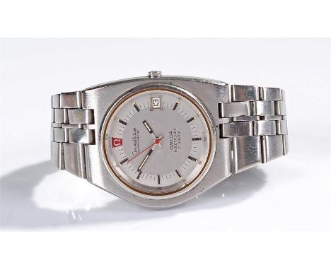 Omega Constellation Chronometer Electronic F 300 HZ stainless steel gentleman's wristwatch, the signed silvered dial with dat
