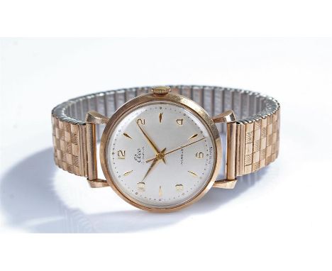 Elco 9 carat gold gentleman's wristwatch, the signed champagne dial with baton and Arabic hours, manual wound, case 32mm diam