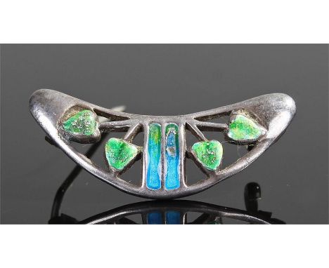 Charles Horner silver and enamel brooch, the arched brooch with turquoise enamel leaf design, 30mm diameter 