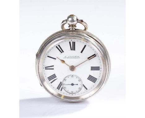 Silver open face pocket watch, G Tydeman, Stowmarket, the signed white enamel dial with Roman hours, key wound, 56mm diameter