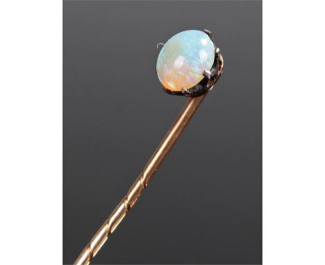 Opal set stick pin, the oval opal with yellow metal pin, cased