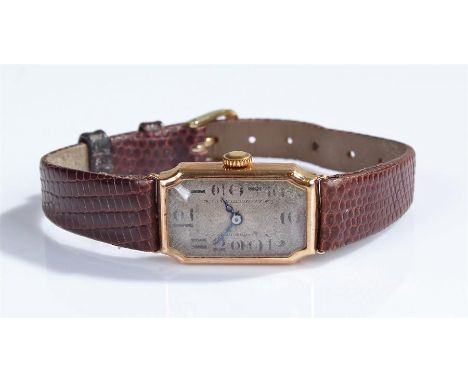 9 carat gold ladies wristwatch, the rectangular dial with Arabic hours, manual wound, case 16mm diameter 