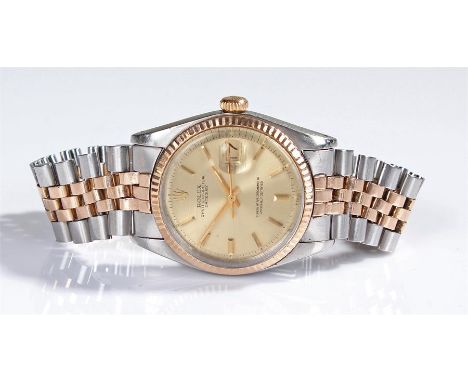 Rolex Oyster Perpetual Date Just Superlative Chronometer gentleman's bi-metal wristwatch, D085644, the signed gilt dial with 
