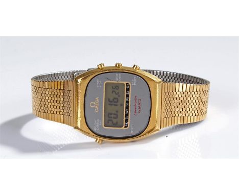 Omega gold plated digital quartz Speedmaster gentleman's wristwatch, circa 1979, with start/stop button, split light button, 