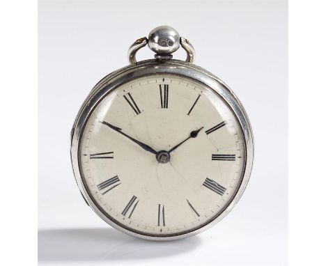 Victorian silver open face pocket watch, the white enamel dial with Roman hours, case 50mm diameter 