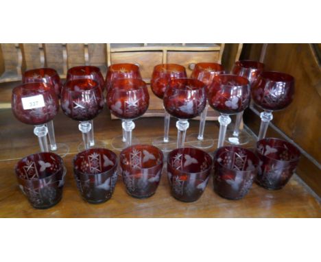 3 sets of 6 ruby clouded glasses 