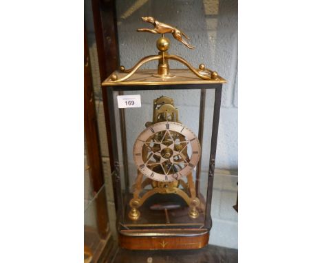 Interesting glass and brass cased clock adorned with greyhounds - Approx&nbsp;H: 48cm W: 22cm D: 15cm