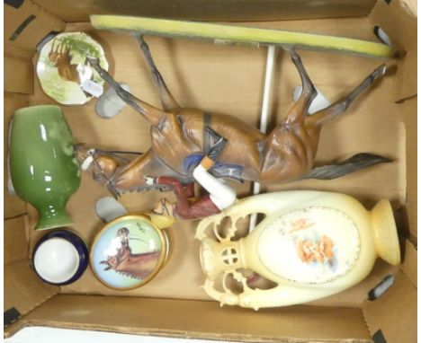 Collection of Decorative items including Resin Figure of Red Rum with Jockey, Danbury Mint and other Horse Racing ceramic ite