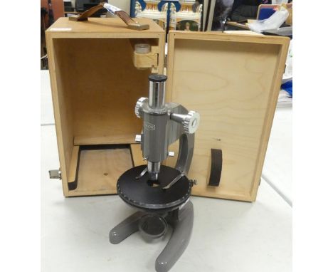 Prior, Mid-Century Scientific Microscope. In contemporary case.