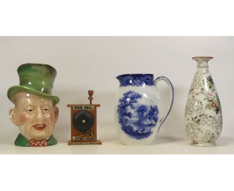 Beswick, Dickensian Character Jug 310, Royal Doulton Geneva Jug, Novelty Bar Bell and a Myott &amp; Son transfer printed vase