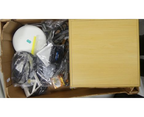 A selection of Audio equipment to include AV Sub MK111 subwoofer speaker, Pioneer headphones , EE wifi booster, scart HDMI sc