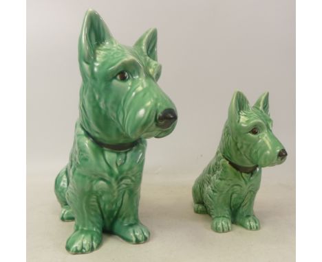 Sylvac green Terrier Dog 3031, Height 27cm also smaller green Terrier 1207, Height 20cm (2)