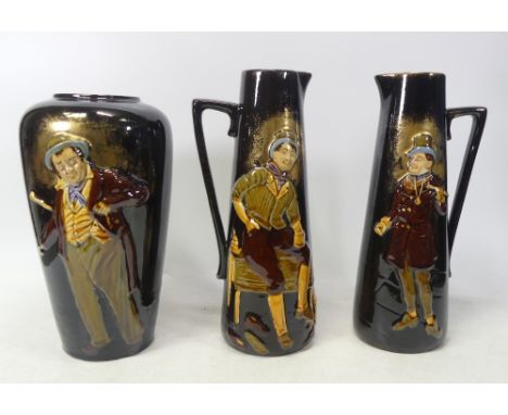 Albert Dean for Thomas Forester, Three Rembrandt Ware Dickensian Character vases (Sam Weller, Tony Weller and Capt.Cuttle). H