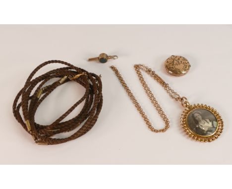 9ct gold Victorian ornate watch key decorated with hardstones, not hallmarked but tested as gold.  Together with rolled gold 