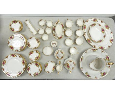 Royal Albert 'Old Country Roses' part tea/dinner set to include Teapot, Coffee Pot, seven teacups, seven saucers, five coffee