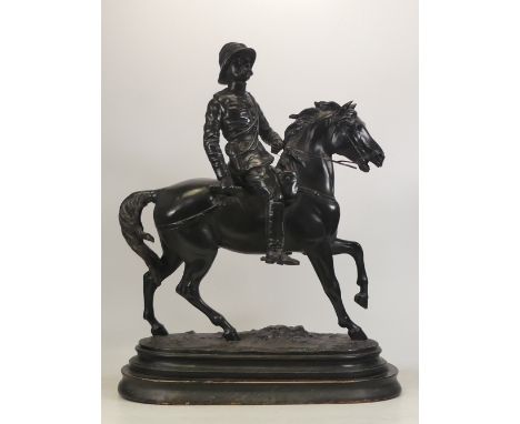 After Eugene Laurent (1832-1898), Military spelter sculpture most likely depicting Robert Baden-Powell. On wooden base. reign