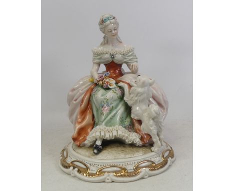 Capodimonte, Italian porcelain lace figure of a lady with begging dog. Marked to rear of figure. Height: 21cm