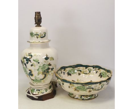 Masons, Chartreuse Pattern Table Lamp and Fruit Bowl (2)