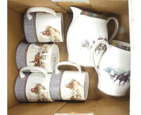 Wedgwood Ralph Laureen 'Balmoral Hunt' four tankard mugs also two 'Highland Polo' jugs 15cm tall (1Tray)