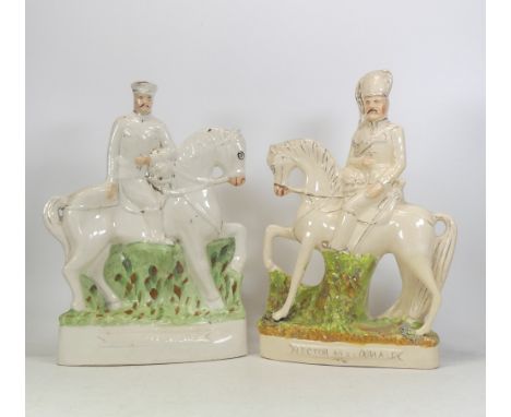Staffordshire Figures, Two married pairs of Boer War Military Equestrian Figures. Baden Powell and Hector MacDonald. Painted 
