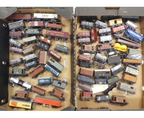 Collection of loose Bachmann, Hornby Dublo, Mainline and Jouef OO/HO gauge freight wagons, vans and tankers. In various condi