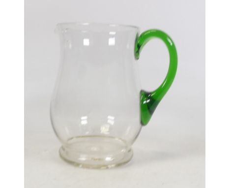 Early 20th Century Art Nouveau Tadpole Glass Pitcher. with applied emerald glass handle. uneven ground pontil and wear to foo