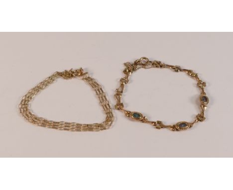 9ct gold tennis bracelet set with three opal stones,3.7g and another 9ct gold bracelet, 2.1g.