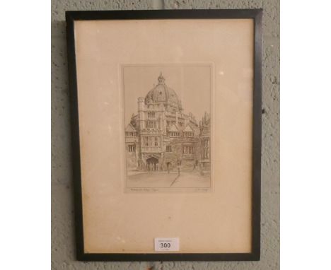 Pencil sketch of Brasenose college Oxford signed J W King 