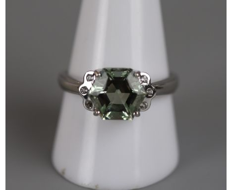 White gold aquamarine &amp; diamond set ring - Approx size: T 