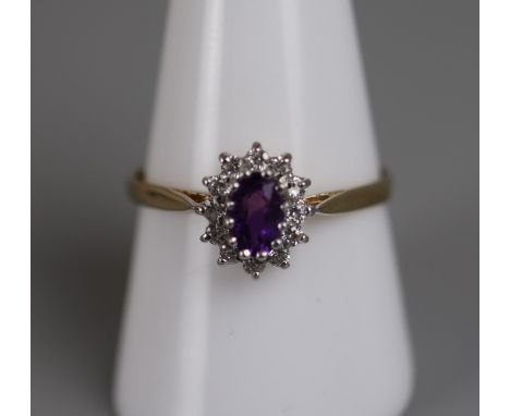 Gold amethyst &amp; diamond set ring - Approx size: S 