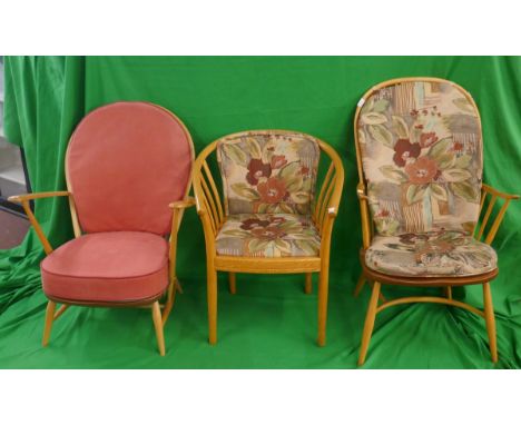 3 blonde elm Ercol chairs 