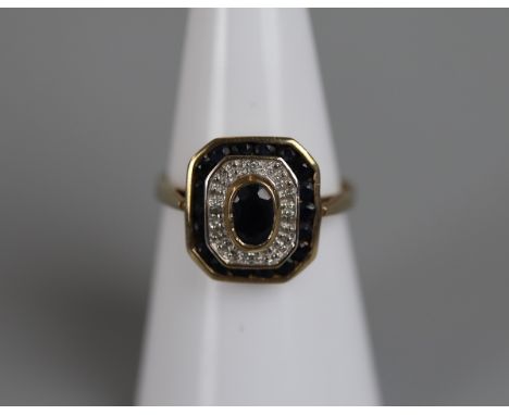 Gold sapphire &amp; diamond set ring - Approx size: N 