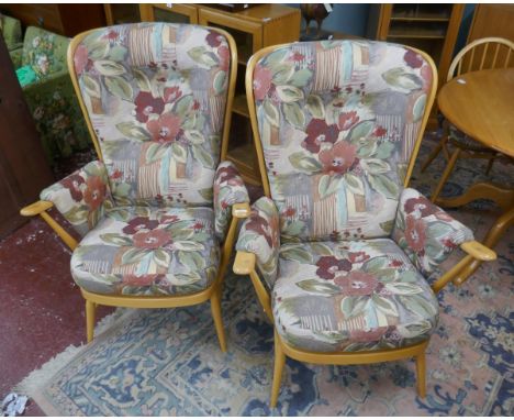 2 Ercol blonde elm armchairs 