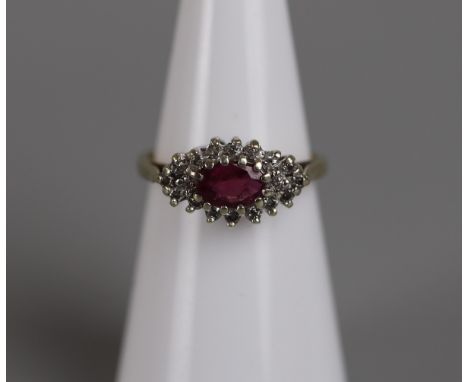 Gold ruby &amp; diamond set ring - Approx size: J 