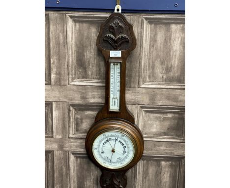 20TH CENTURY STAINED WOOD WALL BAROMETER, 73cm high