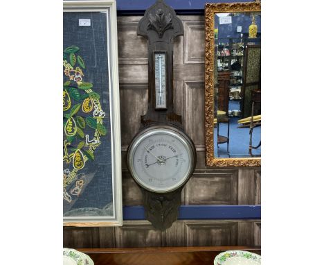 OAK CASED BANJO BAROMETER, 82cm high