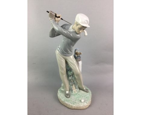 LLADRO FIGURE OF A GOLFER, 28cm high, along with four other figures including Nao (5)