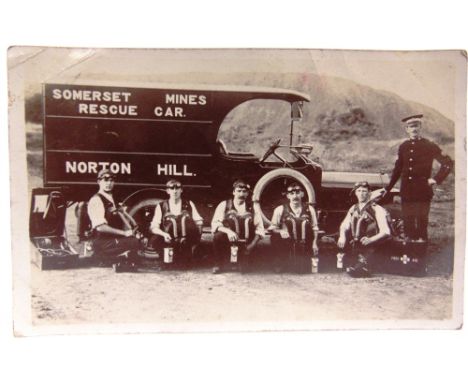 POSTCARDS - SOMERSET  Five real photographic cards, comprising views of the Norton Hill Somerset Mines Rescue Car and team; R