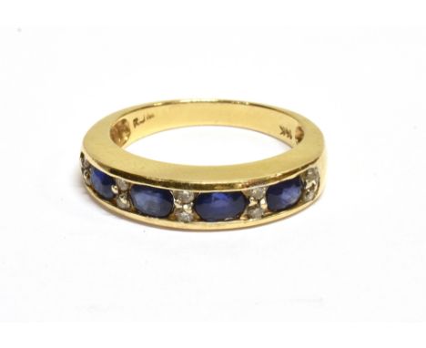 A CONTINENTAL SAPPHIRE AND DIAMOND HALF-ETERNITY RING the four oval mixed-cut sapphires spaced by pairs of small round brilli