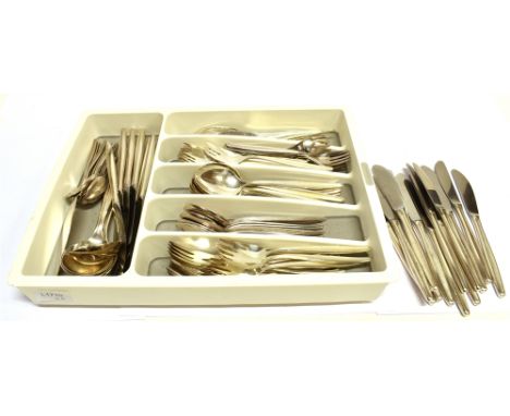 A VINTAGE GERMAN .800 STANDARD SILVER TABLE SERVICE FOR TWELVE comprising; 12 table knives with stainless steel blades, 12 ta