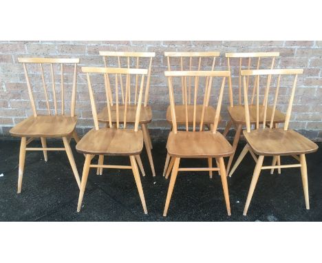 SEVEN MATCHING LIGHT ERCOL STICKBACK DINING CHAIRS